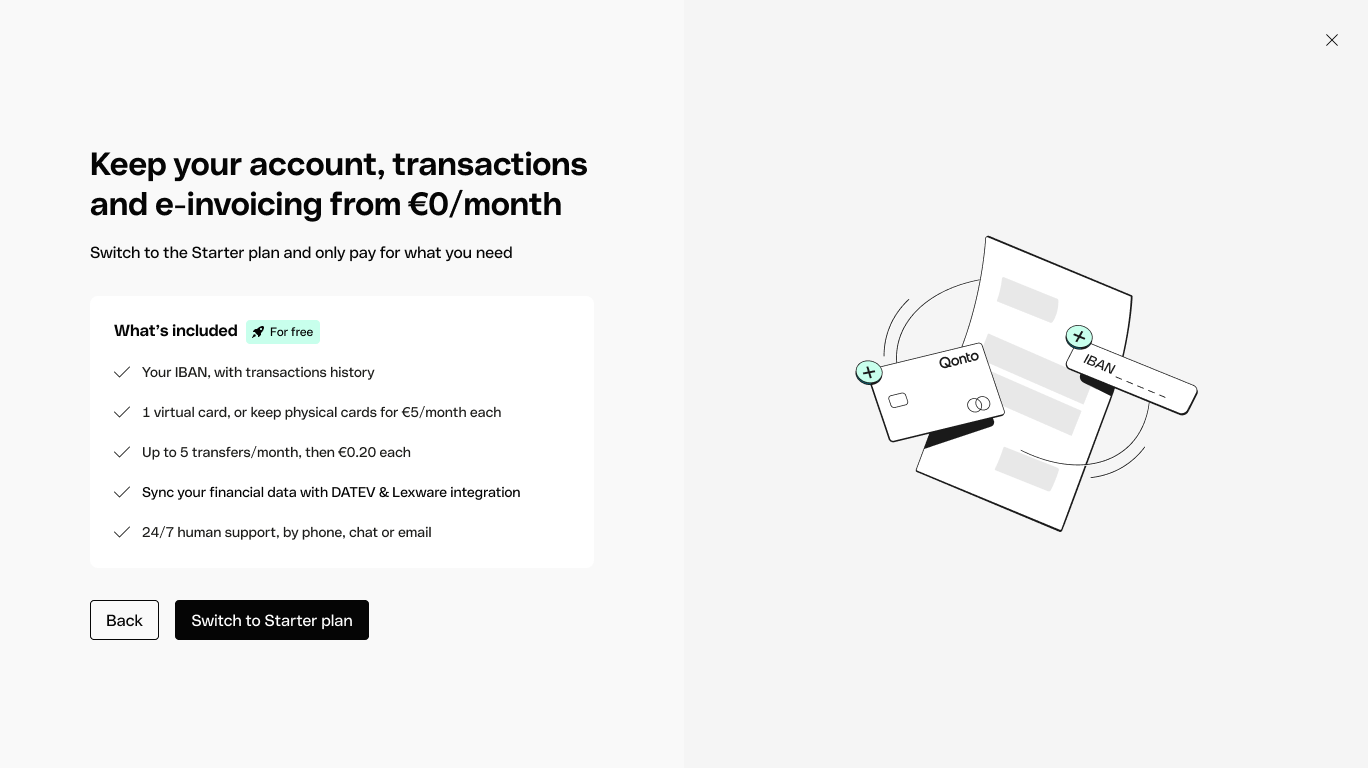 Qonto Starter plan retention offer